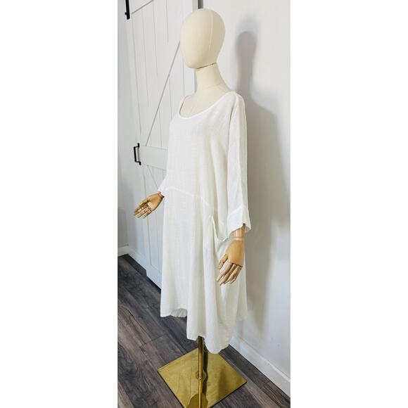 Gilda Midani One Size White Long Cotton Gauze Bucket Dress Lagenlook Artsy - Picture 3 of 11